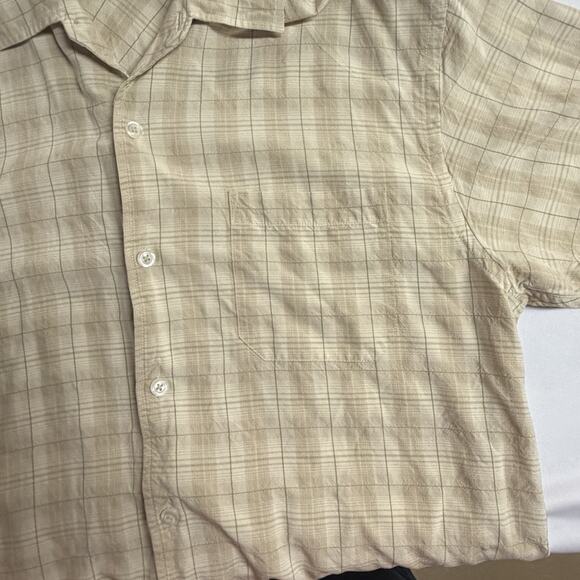 Tommy Bahama Medium Beige Silk Plaid Pattern Short Sleeve Button Down Shirt Men - Picture 7 of 15